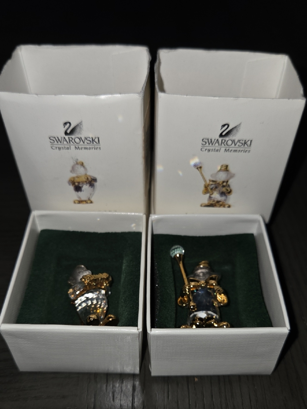 Swarovski Gold-Tone & Clear Crystal Figurine Pair with Blue Accents